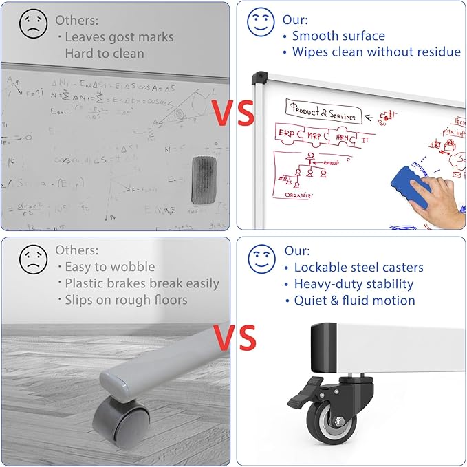 Double-Sided Whiteboard and Corkboard on Wheels, 48 x 32 Inch Magnetic Dry - Image 5