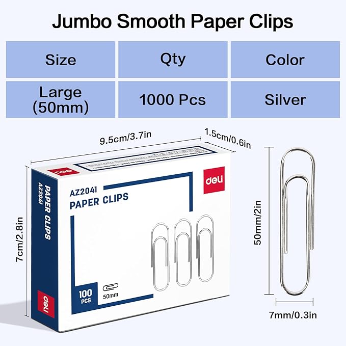 Deli Jumbo Paper Clips Smooth, 1000 Large Paper Clips, 10 Boxes of 100 Each - Image 2