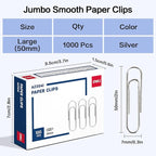 Deli Jumbo Paper Clips Smooth, 1000 Large Paper Clips, 10 Boxes of 100 Each - Image 2