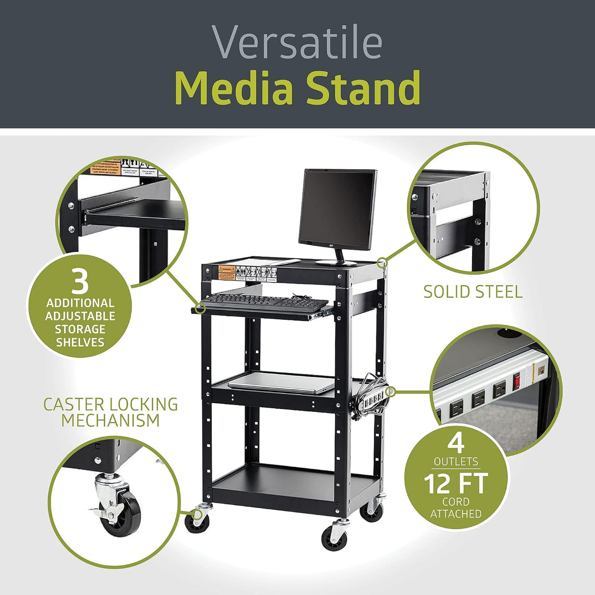Pearington AV Presentation Cart Stand for Video Projector, TV, Laptop Compute...