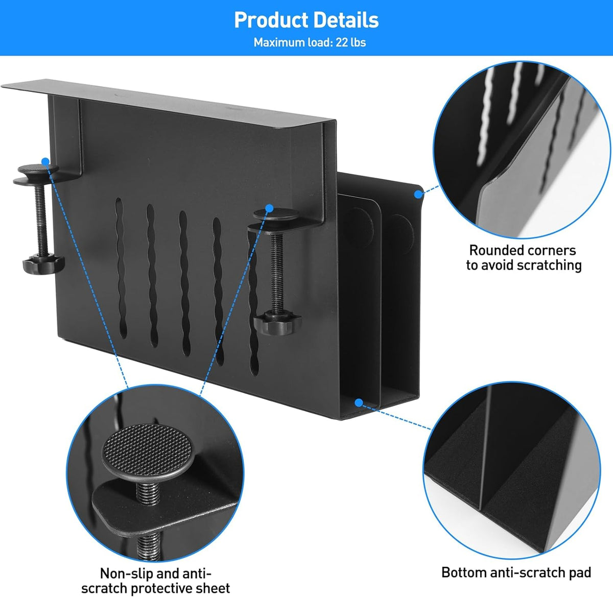 MAXECHO Desk Side Storage, Under Desk Laptop Mount, Table Side Hanging File O...