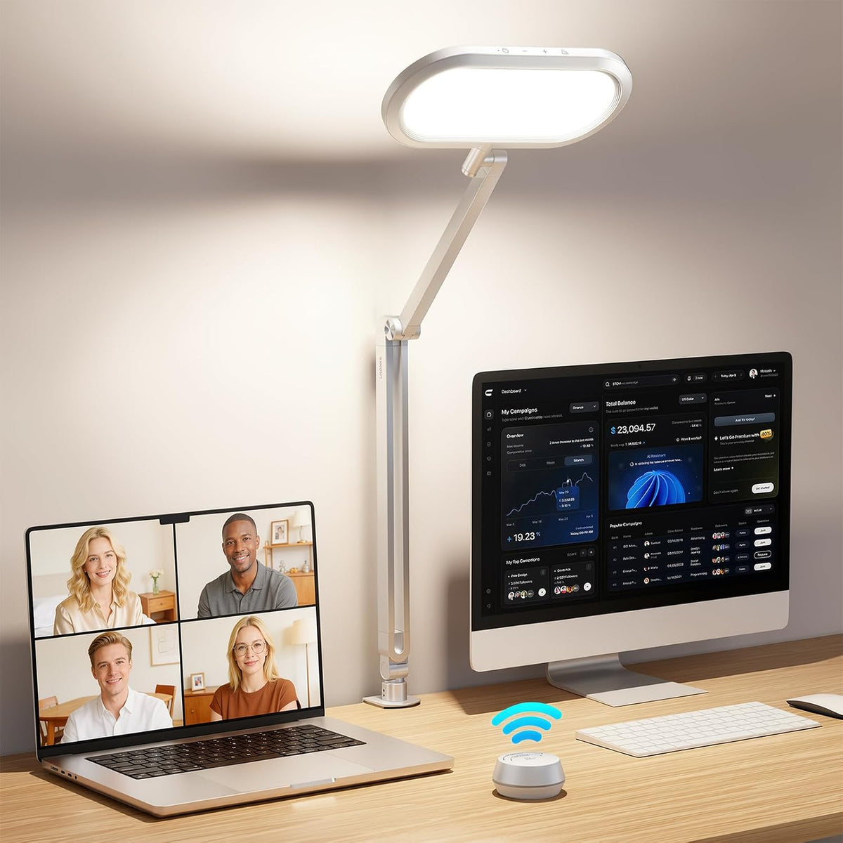 LitONES LED Desk Lamp with Clamp and Stepless Remote, Dual-Sided Soft Light