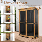 46" l large outdoor storage cabinet with shelves, side view