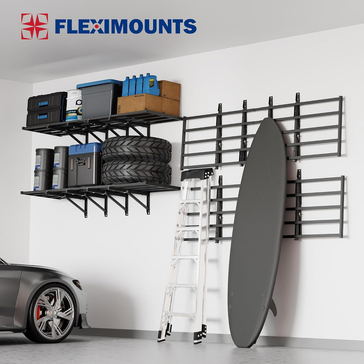 fleximounts fold-down 2-pack 2x6ft garage wall shelving, 1800lbs on a desk or shelf