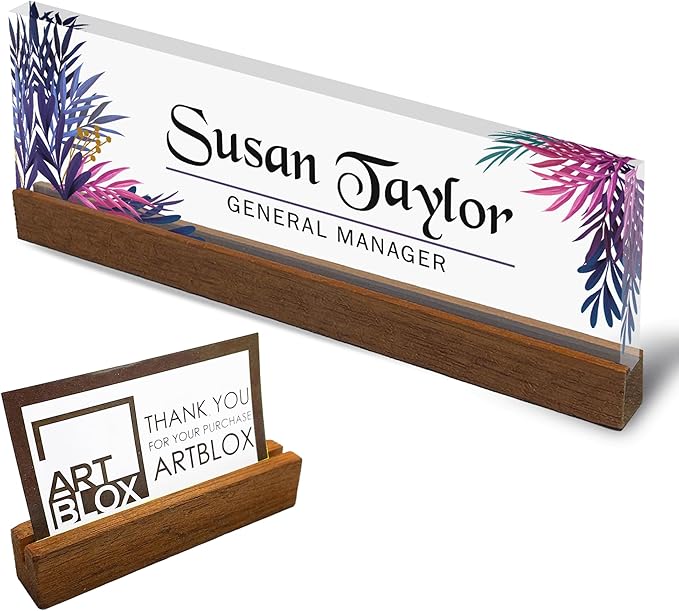 Artblox Personalized Office Desk Name Plate and Business Card Holder | Clear by Artblox