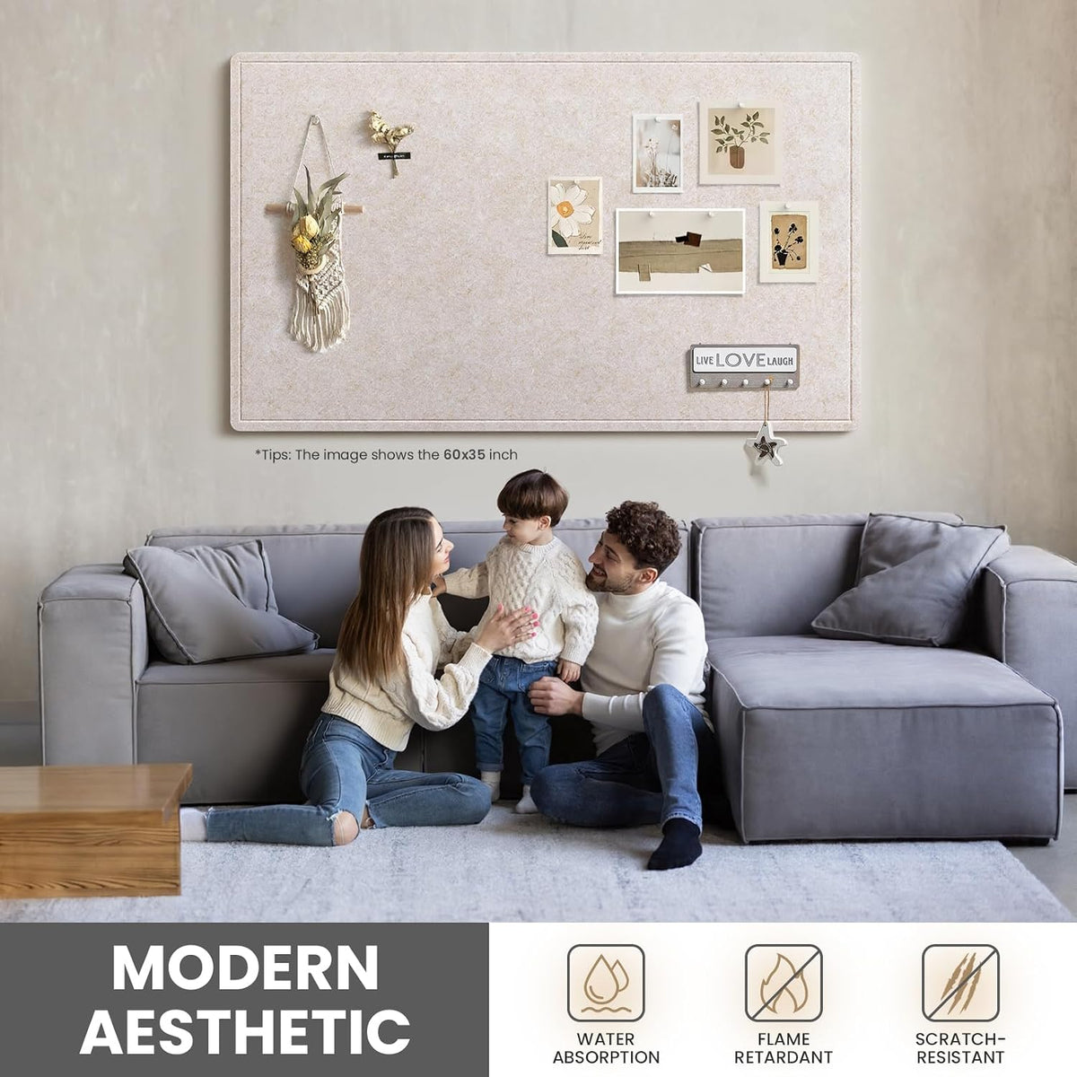Bulletin Board, 60 X 35 inches Decorative Felt Cork Board Alternative with Pu...