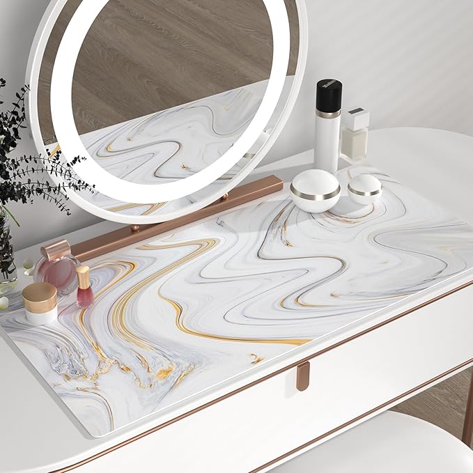 QIYI Large Mouse Pad, Cute Marble White Desk Mat, PU Leather Desk Protector - Image 6