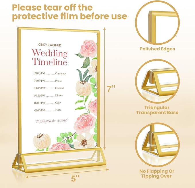 5x7 Gold Acrylic Sign Holder, 12 Pack Wedding Table Number Stands - Image 3