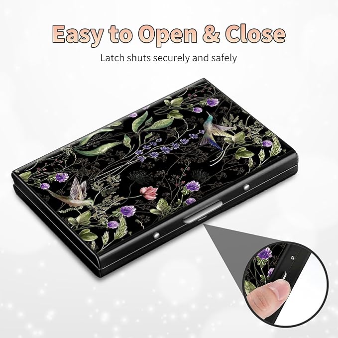 BWEGRHE Slim Credit Card Holder, Wild Flower Hummingbird RFID Blocking Metal - Image 6
