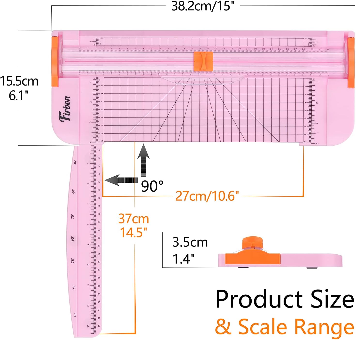 Firbon A4 Paper Cutter, 12 Inch Paper Trimmer with Extened Ruler, Pink | 12 Sheet Capacity | CM & Inch Scale | Spring-Loaded Safe Blade | Cuts Cardstock, Vinyl, Coupons, Labels & Scrapbooking Crafts