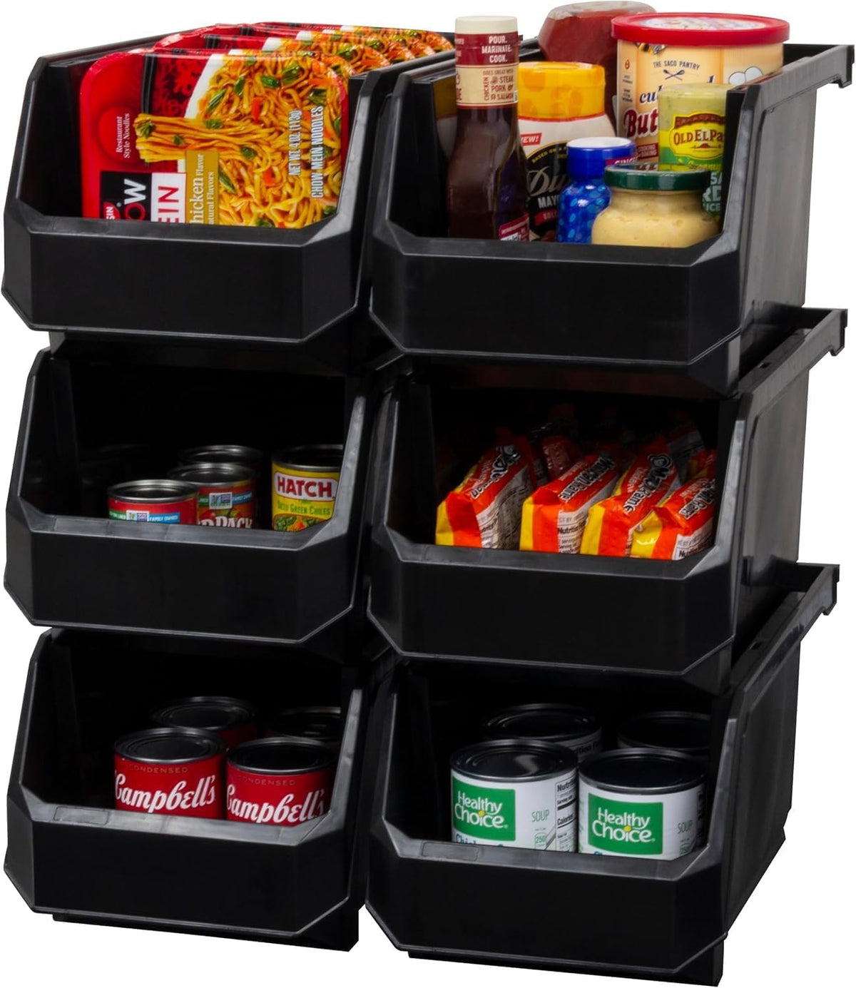 ReadySpace Large Stackable Plastic Storage Bins, 6-Pack, Black