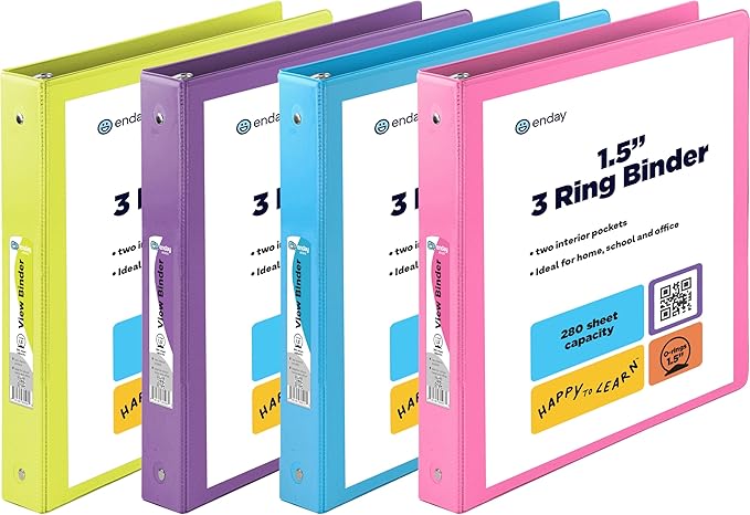 3 Ring Binder 1.5 Inch, 1 ½ inch Binder Clear View Cover by ENDAY