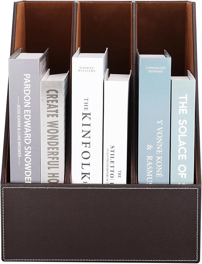 KINGFOM Desktop Wooden Leatherette Magazine File Holder-Organizer-3 Compartment - Image 4