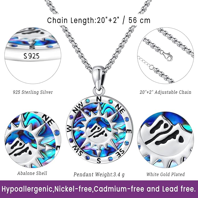 Compass Necklace for Women Men 925 Sterling Silver Pendant Urn Necklaces for - Image 3