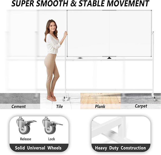 Neatsure Large Rolling Whiteboard on Wheels, Portable Standing Magnetic Dry - Image 4
