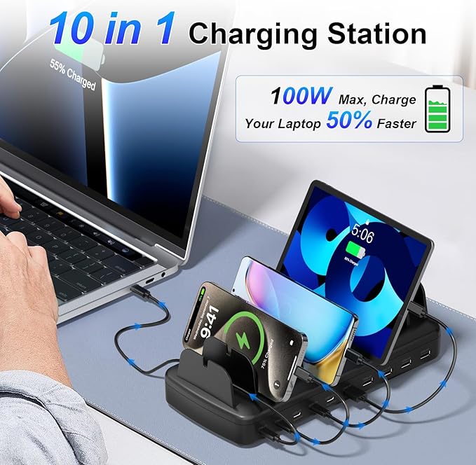 510W Fast Charging Station for Multiple Devices, 10 Port USB C Charger Station - Image 2