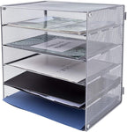 EASEPRES 5 Slot Mesh Desk Organizer Tray, File Paper Letter Folder Holder - Image 3