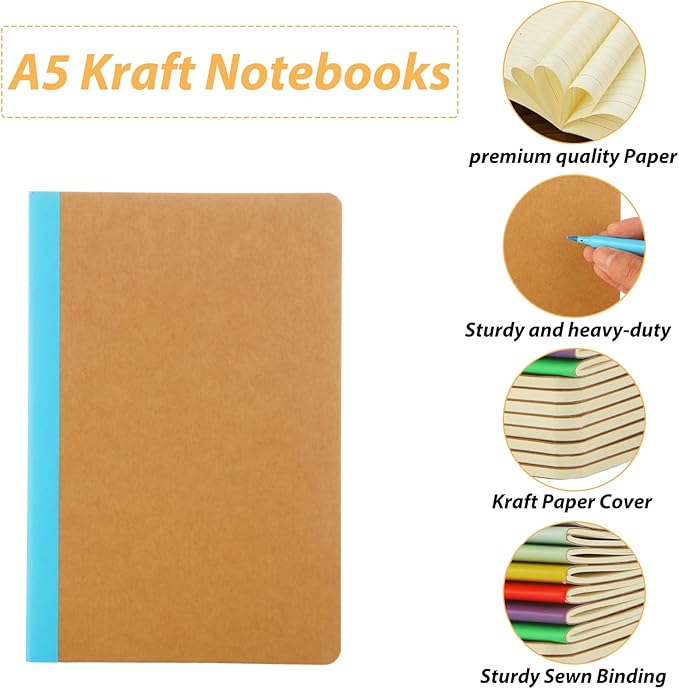 MIVIDE 48 Pack A5 Kraft Notebooks, Colourful Spine Lined Journal Bulk Pack 8.3 - Image 4