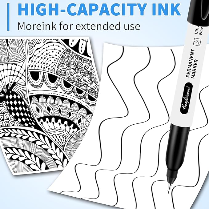 craftinova Black Ultra Fine Point Permanent Markers, Extra Fine Tip, Quick - Image 9