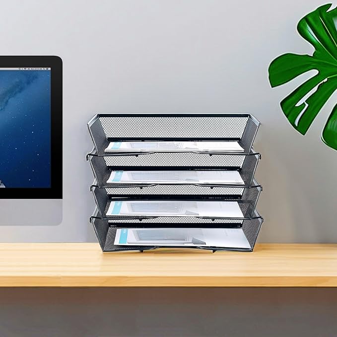 SETTFRFE 4 Tier Metal Mesh Desk Organizer-Stackable Letter Trays - Image 2