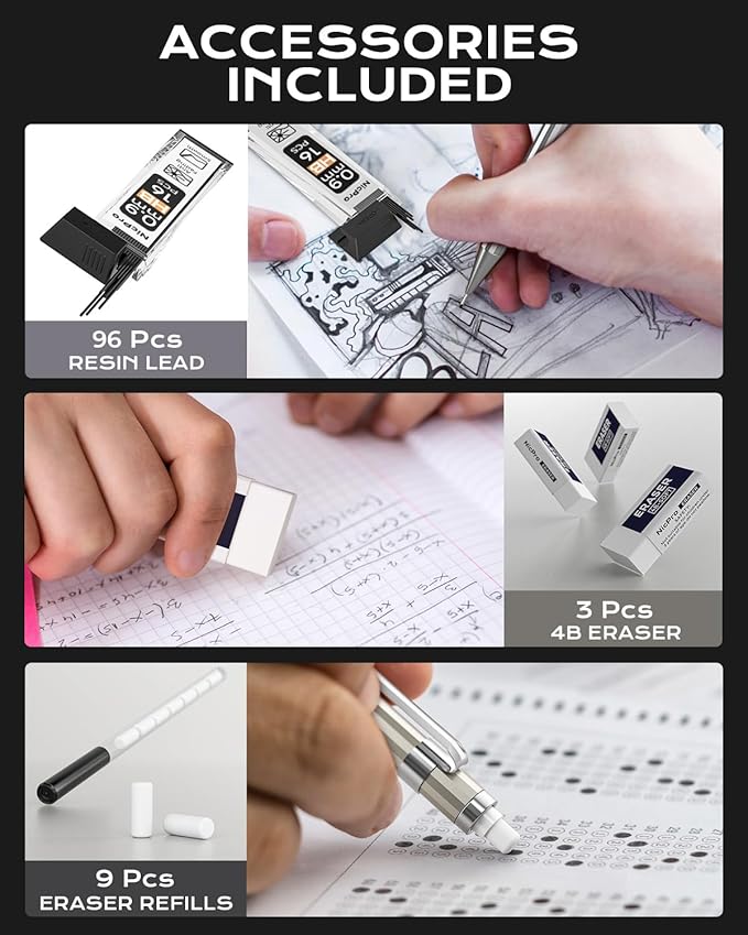 Nicpro 4 Pack Metal Mechanical Pencil Set 0.9mm, MB1000 Lead Drafting Pencil - Image 5