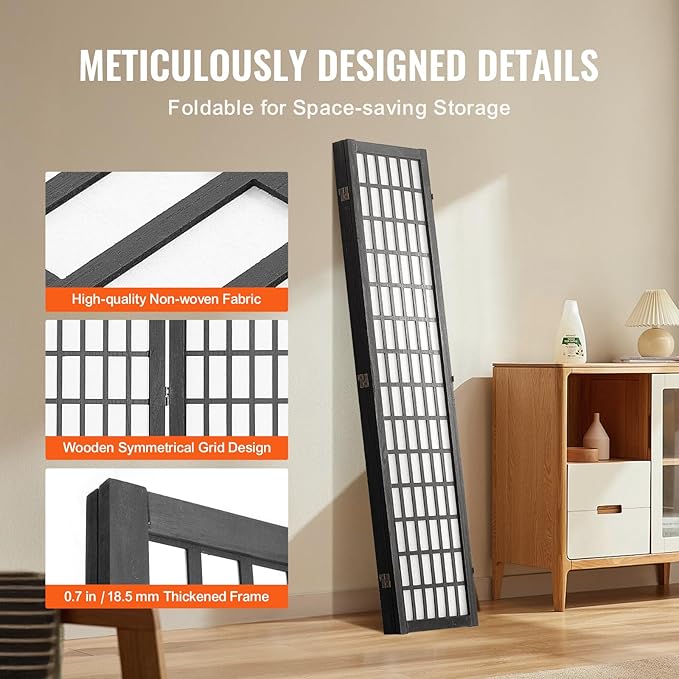 VEVOR Room Divider, 4 Panel Japanese Room Divider, Wood Folding Privacy Screen - Image 6