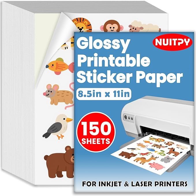 150 Sheets Glossy Sticker Paper, 8.5in x 11in Sticker Paper by Unknown