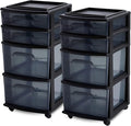 HOMZ 2-Pack Drawer Tower, 4-Tier Clear Plastic Storage Organizer Cart, and by Homz