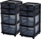 HOMZ 2-Pack Drawer Tower, 4-Tier Clear Plastic Storage Organizer Cart, and by Homz