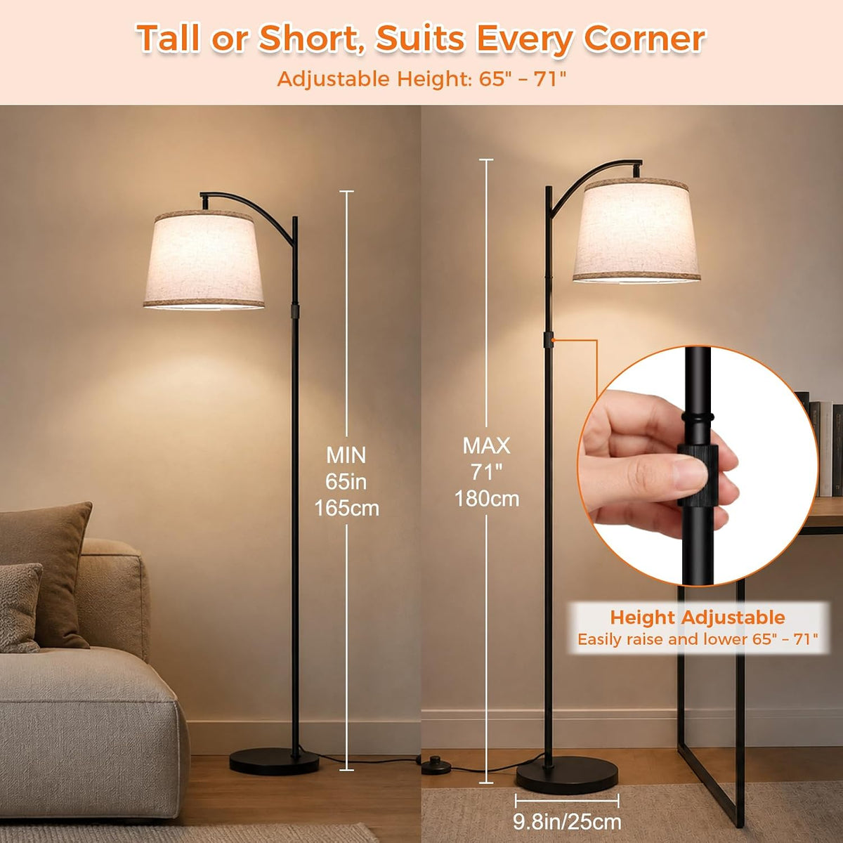 Unicozin 2000LM Floor Lamp, 65"-71" Adjustable Standing Lamp with 1...