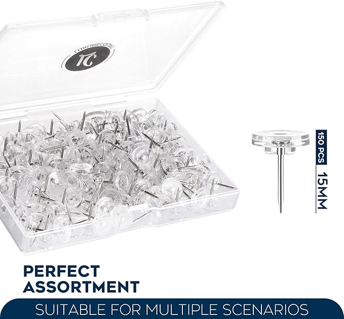 150 Pack Clear Push Pins Tacks by Luxurecourt, Flat Head Thumbtacks - Image 6