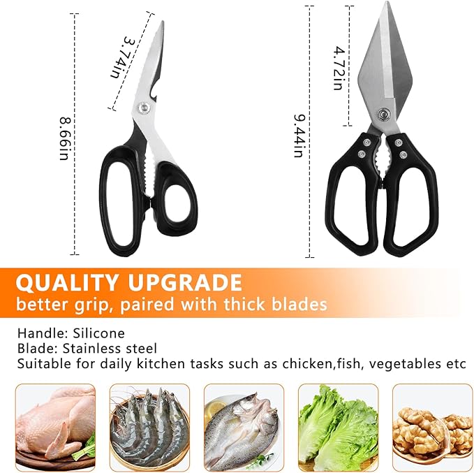 2-Piece Kitchen Scissors Stainless Steel Cooking Shears, Vegetables and Poultry - Image 2