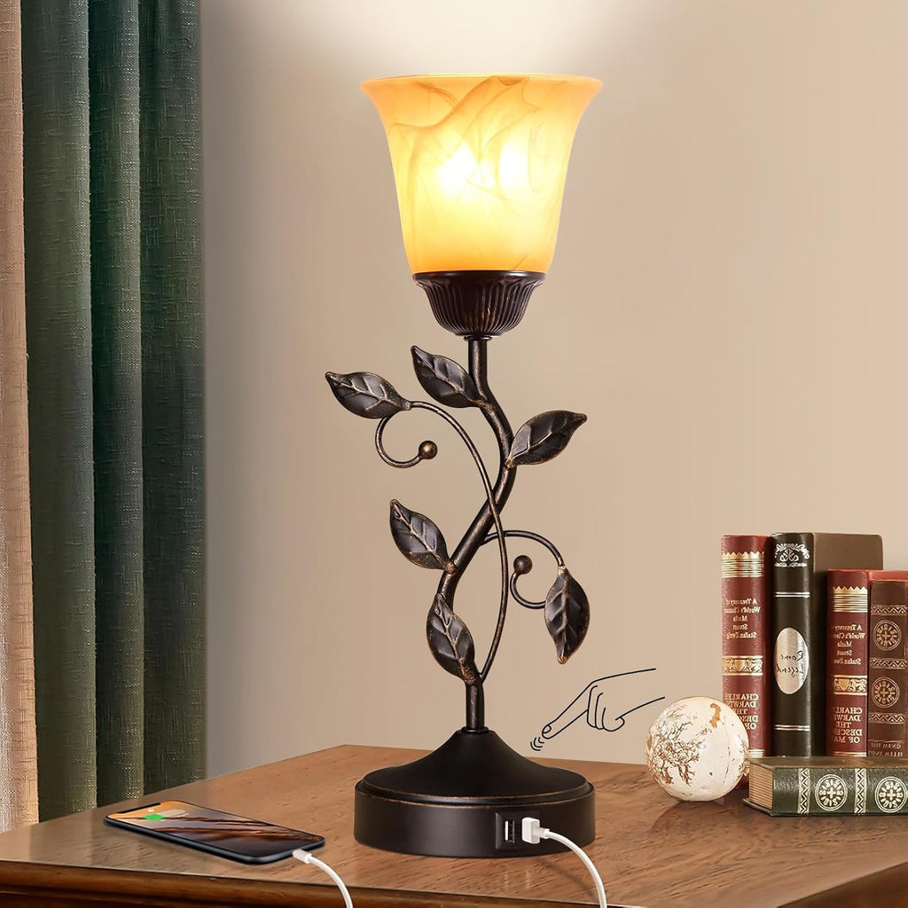 touch control leaf vintage table lamp with 3-way shown in use