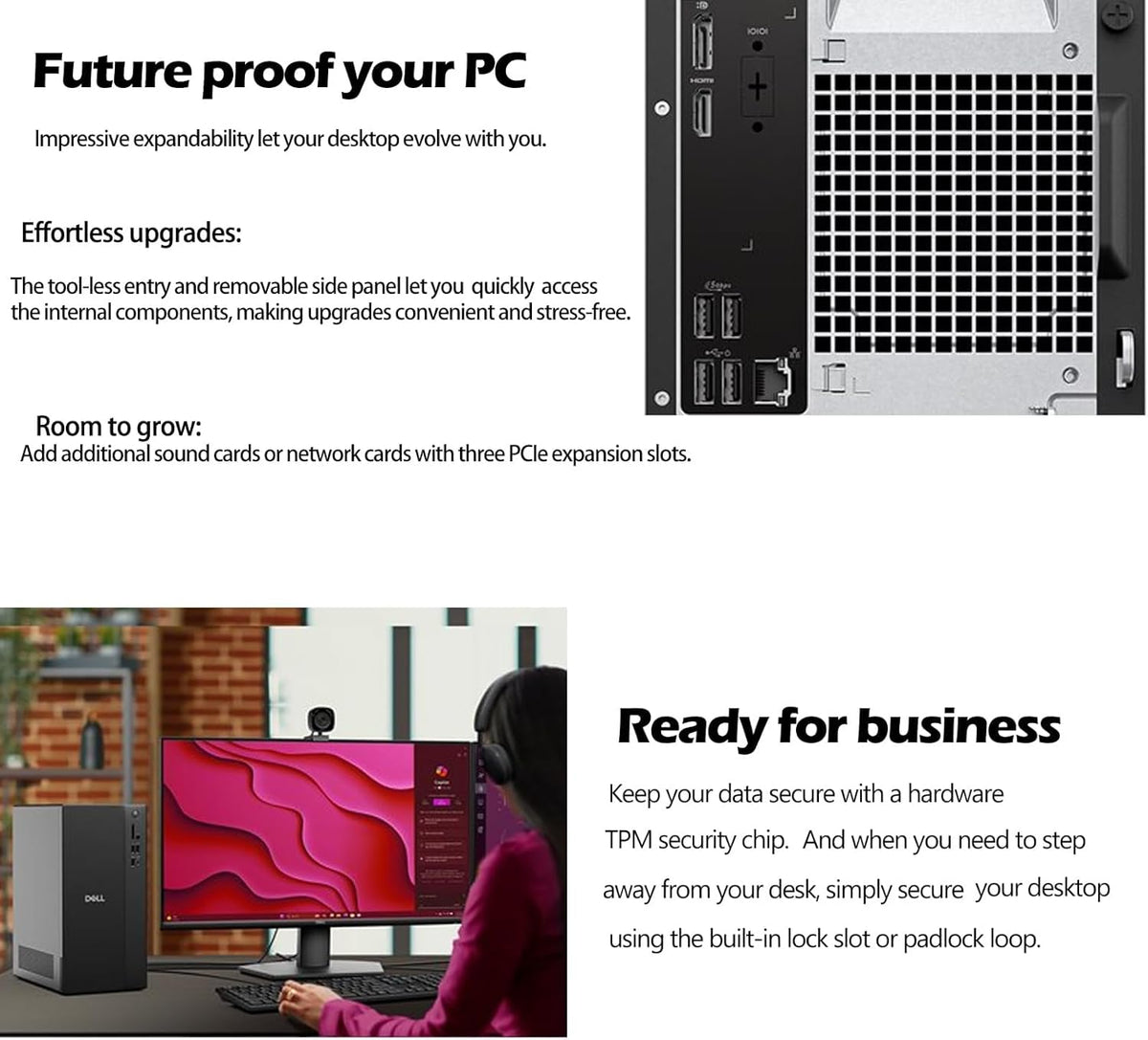 Dell Tower Desktop ECT1250, Intel i3-14100, 8GB DDR5 512GB SSD, Win 11 Pro