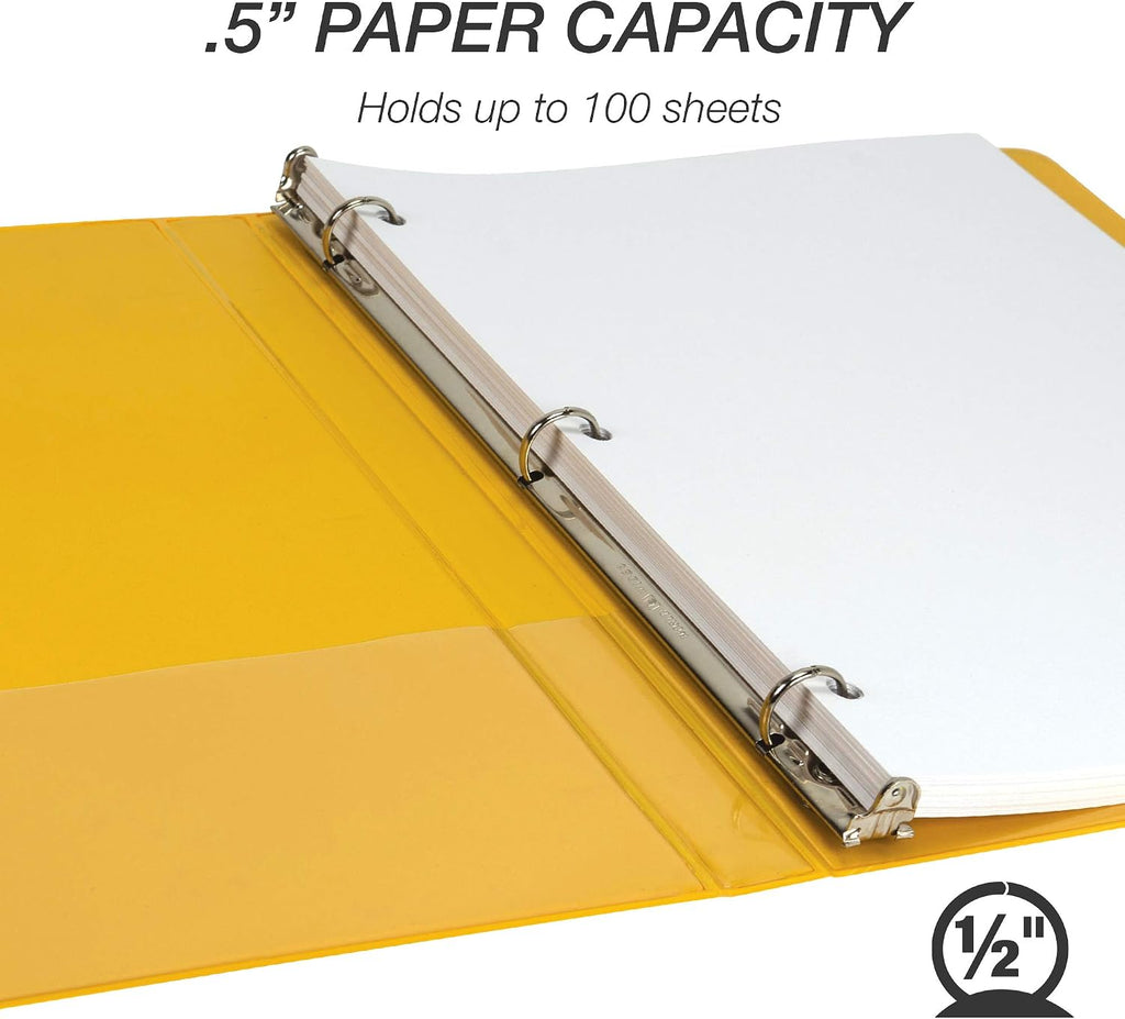 Samsill Economy 0.5 Inch 3 Ring Binder, Made in The USA, Round Ring Binder, Customizable Clear View Cover, Yellow (‎18515) (Pack of 2)