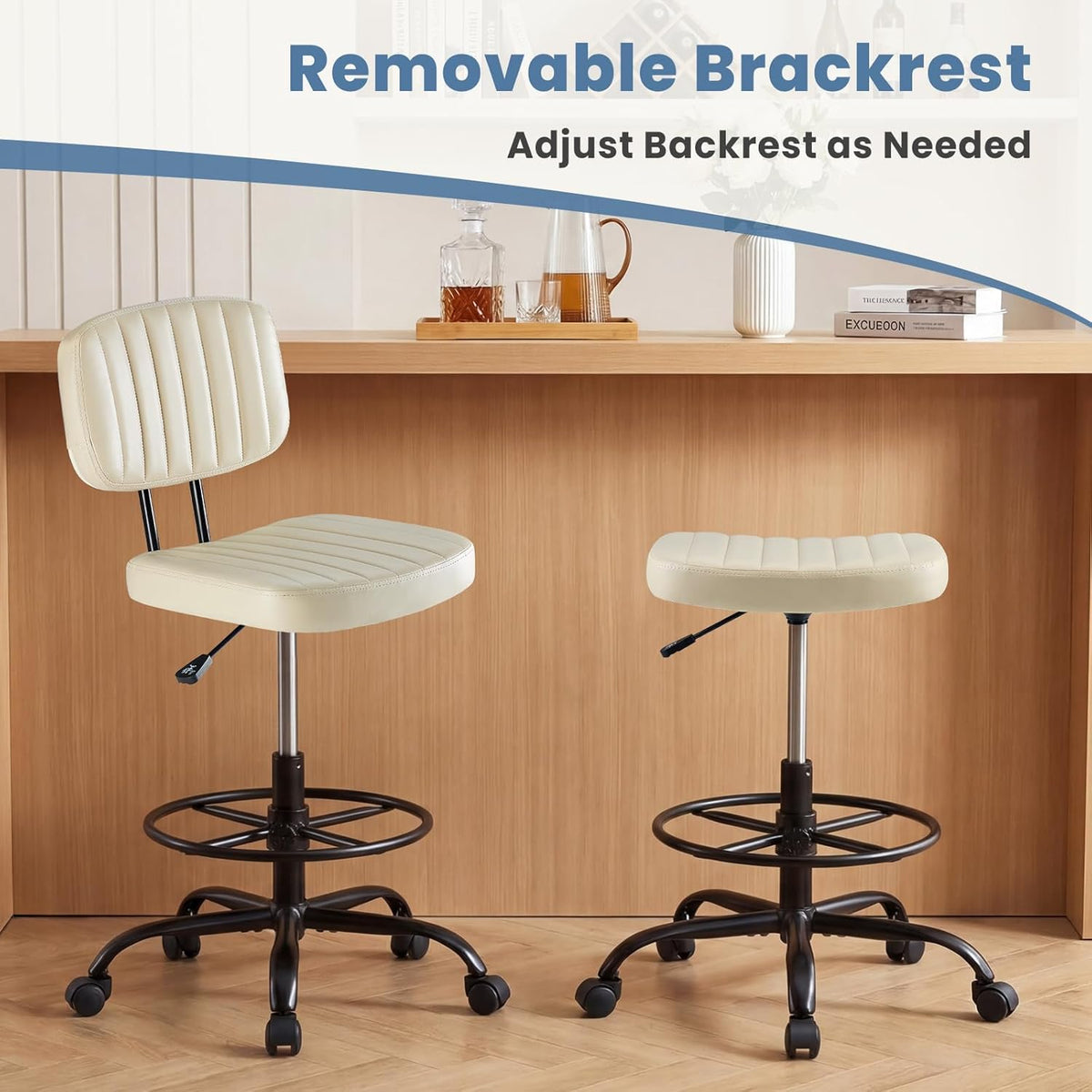 DUMOS Armless Drafting Chair, Standing Desk Chair, Rolling Stool