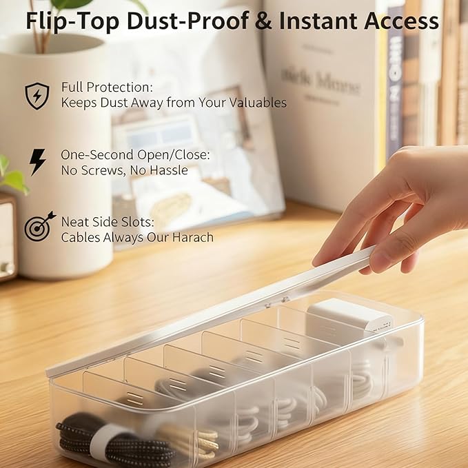 Cord Organizer Box with Lid, 7 Compartment Cable Management with 7 Wire Ties - Image 4