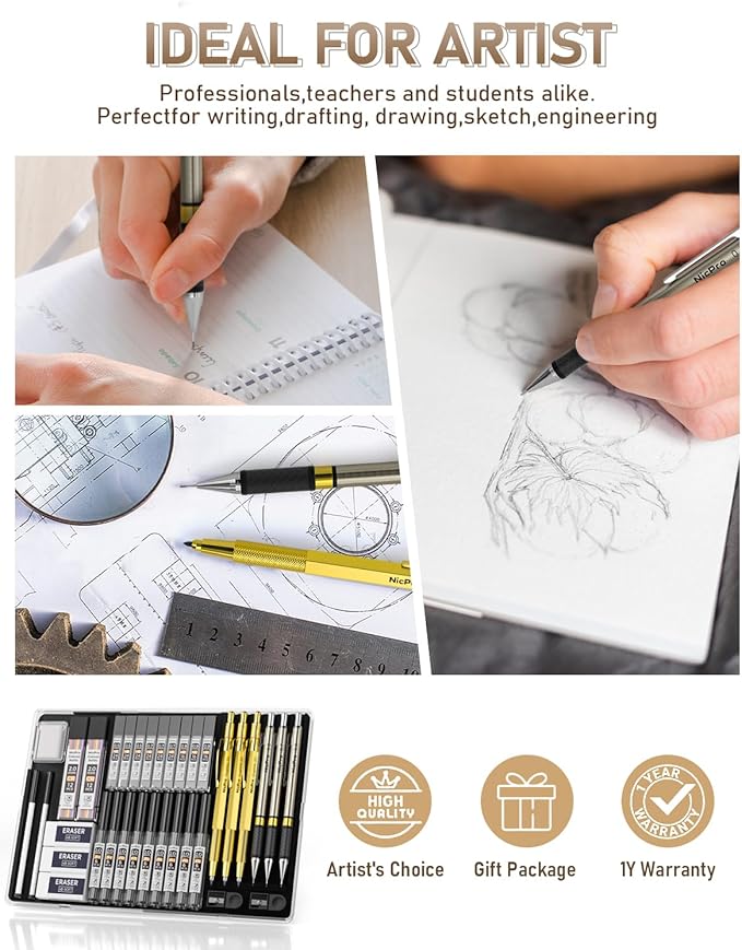 Nicpro 37PCS Gold Art Mechanical Pencil Set - Image 9