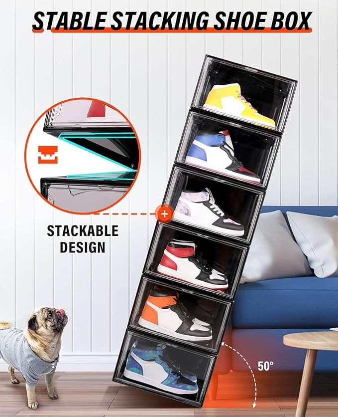 KDOR Shoe Boxes Clear Plastic Stackable 10 Pack Sneaker Storage Boxes - Image 5