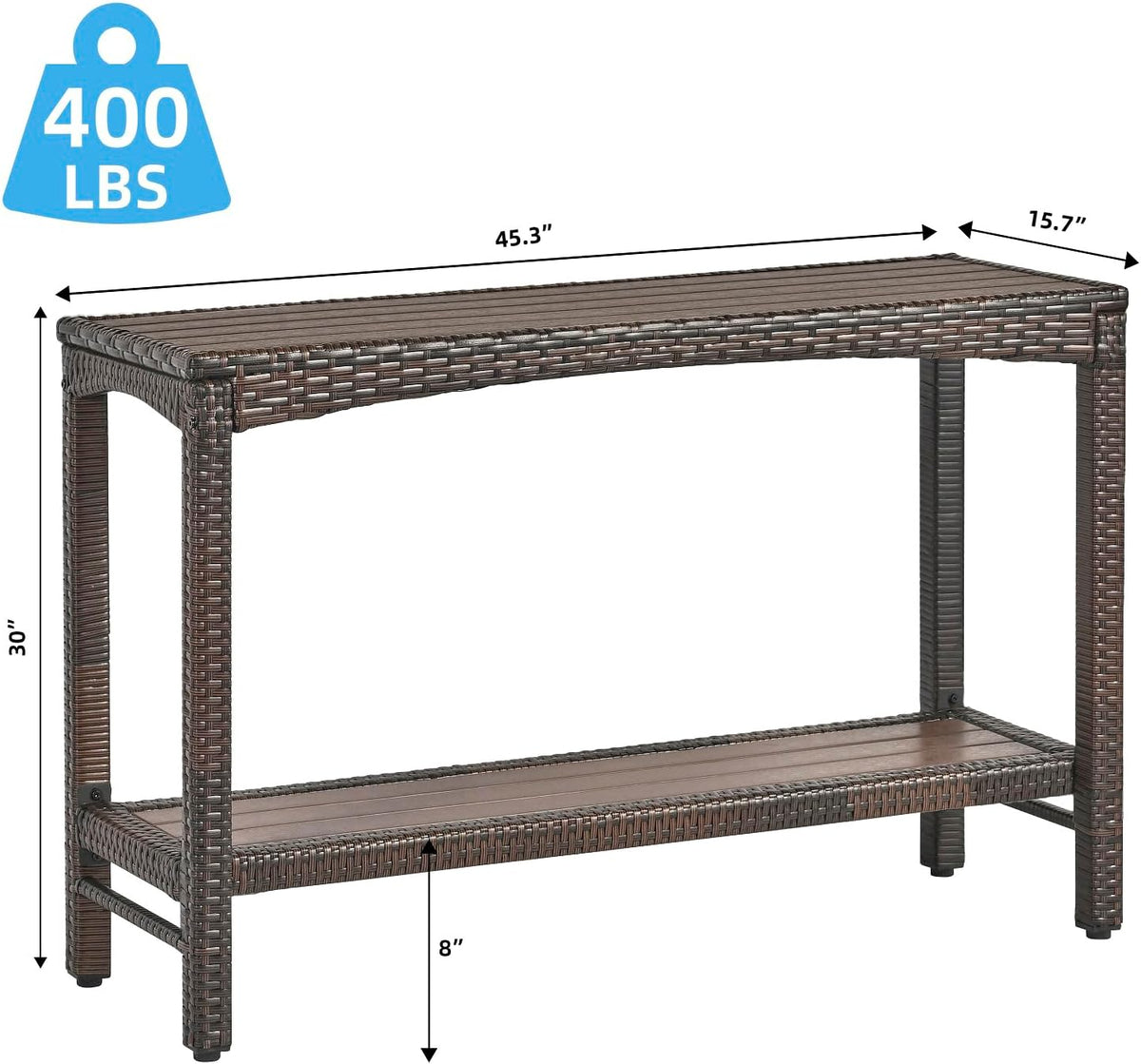 Outdoor Console Table Patio Buffet Bar Storage Organizer 45" Long Wicker...