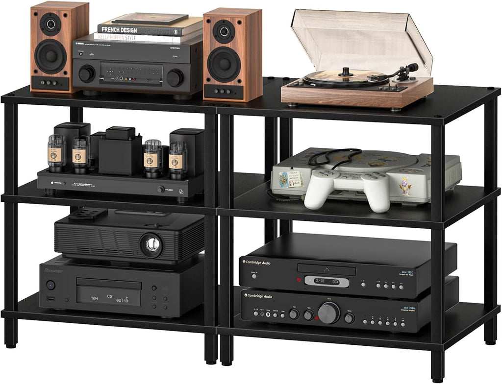 LELELINKY 3-Tier AV Media Player Stand Set of 2, Wooden TV Stand, Game Console