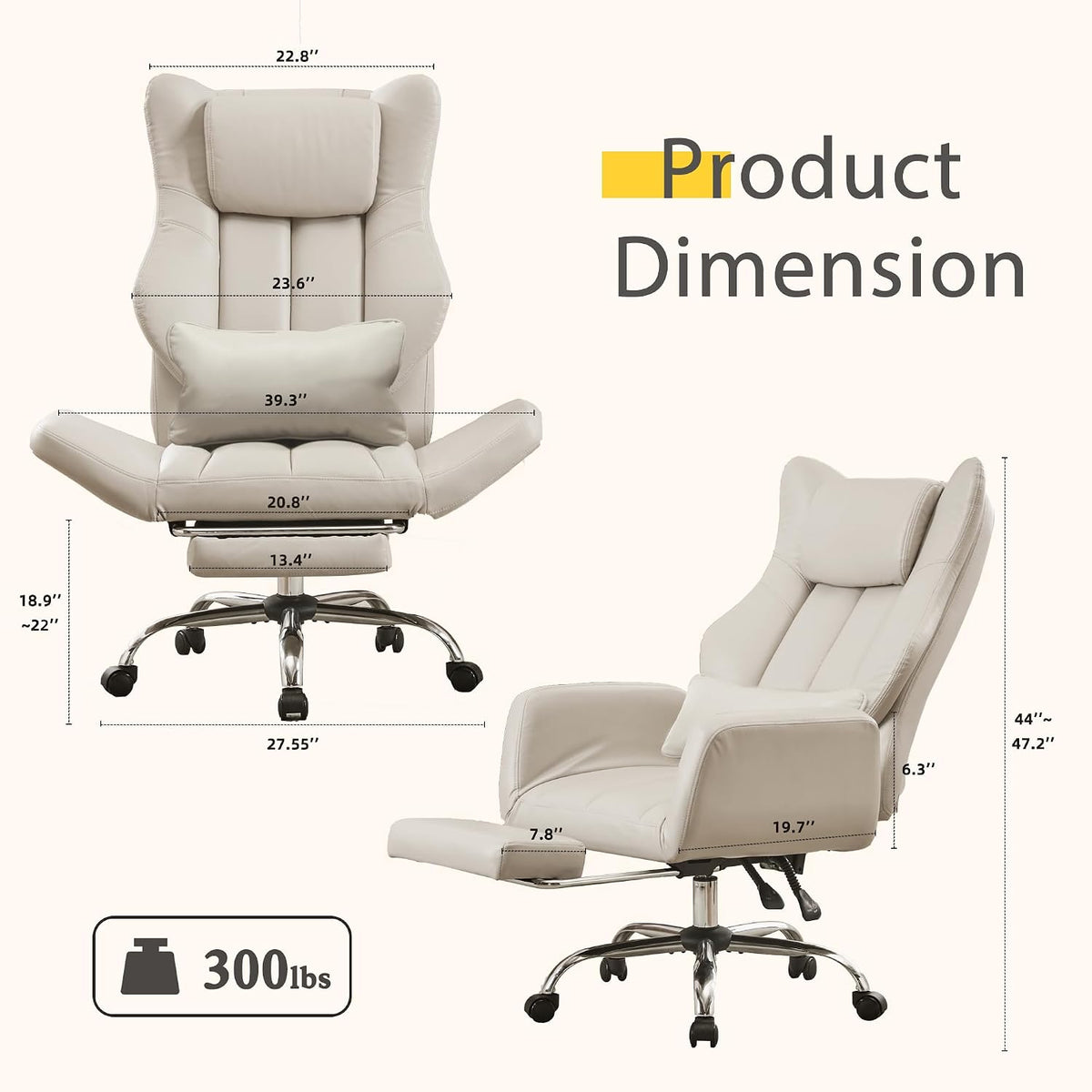JOMEED Cross Legged Office Chair with Footrest,Flip Armrest,Beige