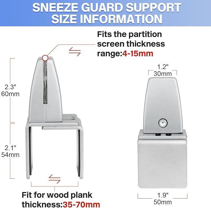 2 Packs Sneeze Guard Support, Aluminum Vertical Partition Board Clamp, Acrylic - Image 5