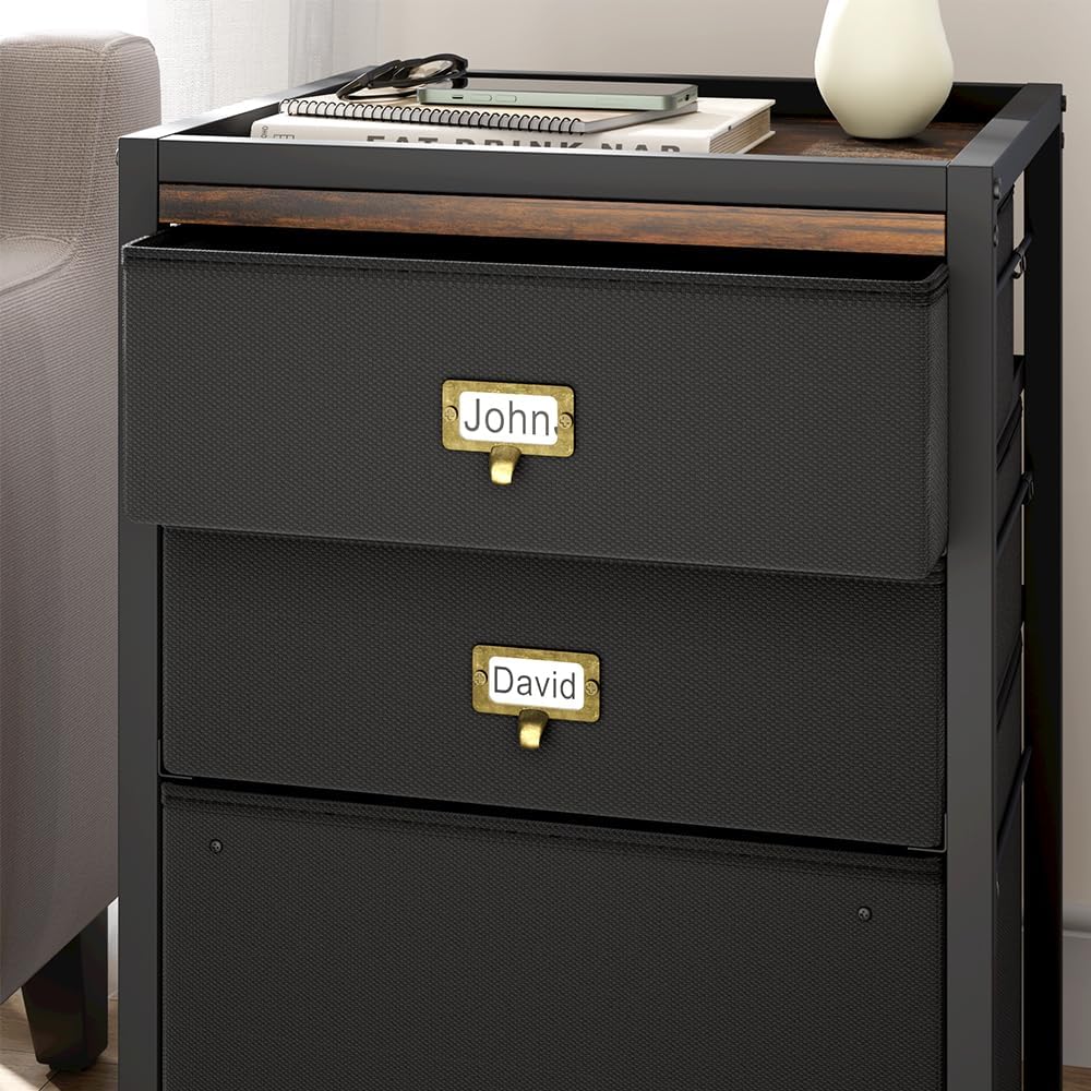 GAOMON File Cabinet, Filing Cabinet with 3 Drawer, Mobile File Cabinet Fits Letter Size or A4, Fabric Vertical File Cabinet on Wheels, Home Office Small Under Desk Storage Cabinet, Black