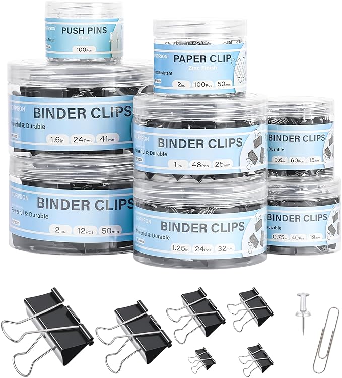 WORPSON 408 PCS Binder Clips Paper Clamps Assorted Sizes and Push Pins by WORPSON