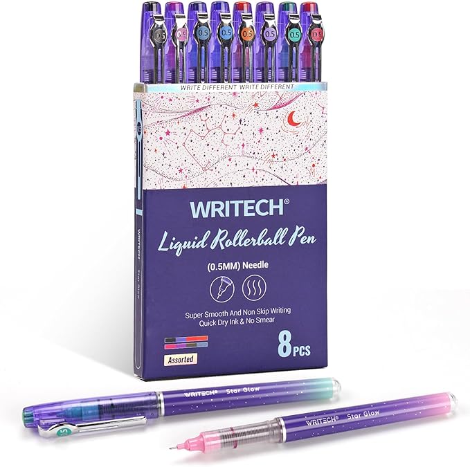 WRITECH Liquid Ink Rollerball Pens: 8ct Assorted Colors Extra Fine Point Tip by WRITECH