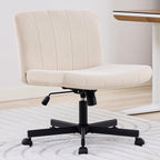 amseatec Criss Cross Office Chair with Wheels, Fabric Makeup Vanity Chair | Extra-deep 20.5" seat for cross-legged sitting. 330 lbs, SGS gas lift. 90-115° tilt, 360° swivel. Soft fabric, armless