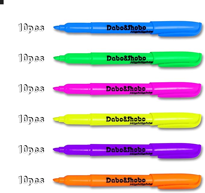 Dabo&Shobo Highlighters, 60 Bulk Pack Highlighter, Chisel Tip, Quick Drying - Image 2