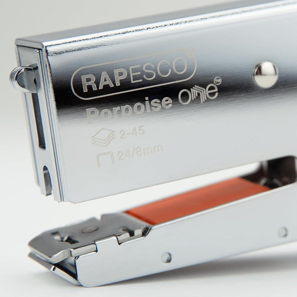 Rapesco 1626 Porpoise ONE Bypass Stapling Plier, 45 Sheet Capacity, Chrome | Bypass Stapling System, All-Metal Construction, Includes 1000 High Capacity 5/16" Staples, Storage Bag, 2-45 Sheet Range