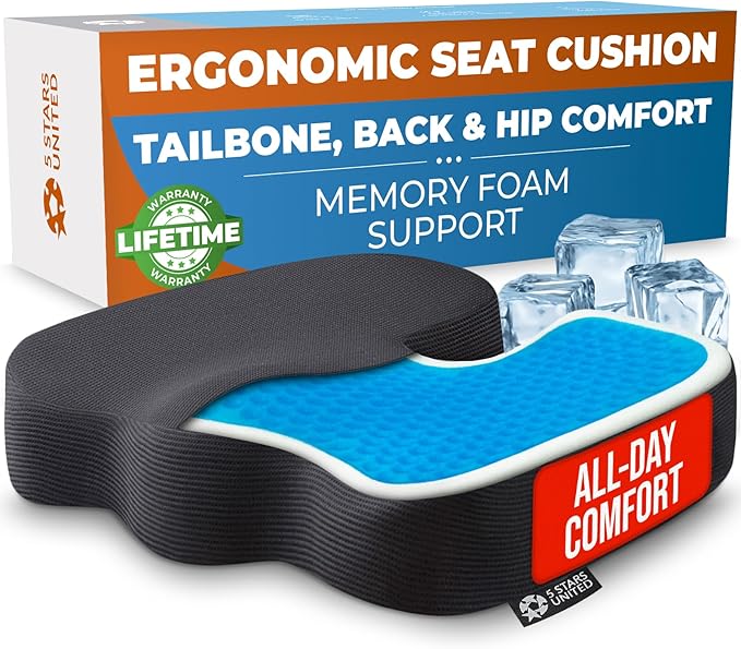 5 STARS UNITED Seat Cushion for Tailbone Pain Relief – Memory Foam Cushion for by 5STARSUNITED